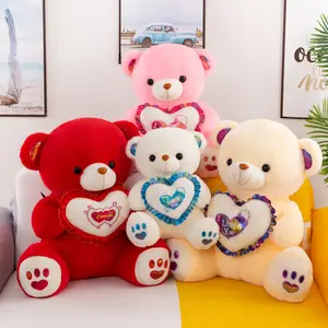 Cuddle Love Heart LED brillante rojo blanco rosa peluche oso de peluche juguetes regalos del Día de San Valentín