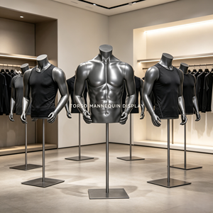 M029-HEF-08 Mannequin <span class=keywords><strong>Homme</strong></span> Sans Tête Gris Brillant avec Support, <span class=keywords><strong>Torse</strong></span> <span class=keywords><strong>Musclé</strong></span> pour Présentation de Vêtements et de Sportswear Masculins - Product Image 1