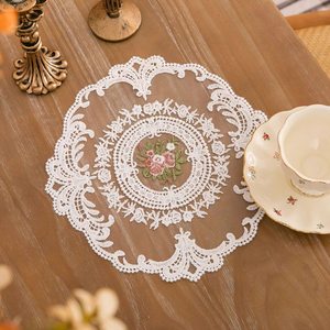 Vintage <b>Lace</b> Placemat Round Embroidered Floral Design Home Table Decor <b>White</b> - Product Image 1