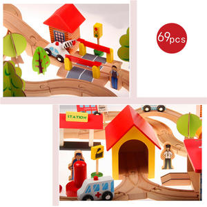 <b>Wooden</b> Train <b>Track</b> Set 69 Pieces Early Education Building Toy For Kids With Station And Cars Zhejiang Made - Product Image 4