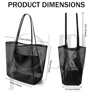 Bolso de playa de malla con logo personalizado, bolso de hombro de ganchillo suave informal de verano para mujer, bolso de compras para mujer, bolso de viaje para natación - Product Image 2