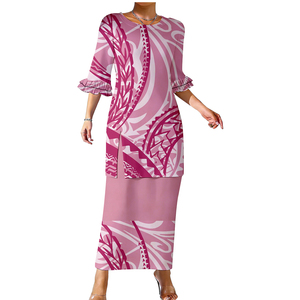 ชุดเดรสลำลองแขนสองชั้นแบบสั่งทำพิเศษ ลายโพลินีเซียน ปูเลตาซี ลายทงกาและซามัว ชุดเดรสสำหรับงานปาร์ตี้ผู้หญิง 2 ชิ้น - Product Image 2