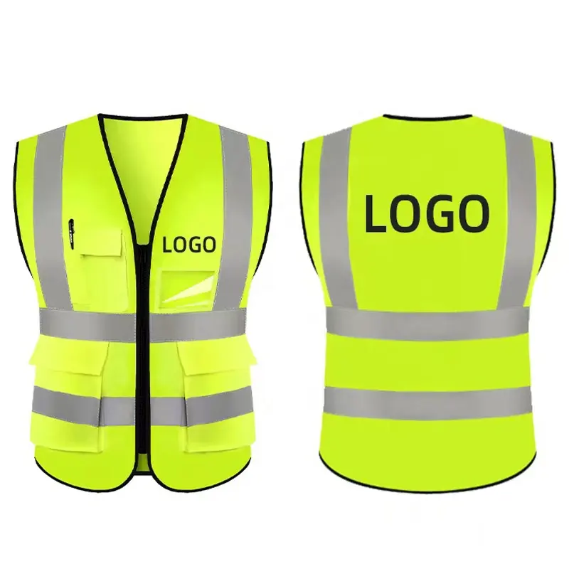 High Quality S-3XL Fluorescent Construction Reflect Jacket Strap Safety Clothes Turn Signal Reflective Vest with Custom LOGO