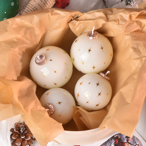Vela perfumada con forma de bola navideña, vela redonda con estampado de copo de nieve y estrella para mesa de Navidad, decoración para fiestas en casa, regalo navideño - Product Image 5