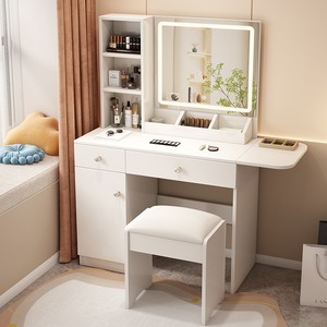 Coiffeuse moderne éclairée, réglable et extensible, bon marché, <span class=keywords><strong>en</strong></span> MDF, avec grand miroir LED, table de maquillage, vente <span class=keywords><strong>en</strong></span> gros - Product Image 2