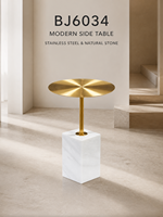 Table d'appoint en pierre naturelle blanche, fabrication directe d'usine, avec plateau en acier inoxydable brossé doré, pour hôtel, OEM ODM