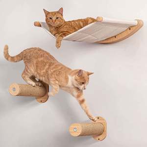 Cat Climbing Rack Trees <b>Hammock</b> and Perches Wood Wall Mounted Furniture Scratcher Ec-Friendly Wooden Floating Cat Wall Shelves - Product Image 5