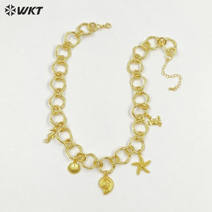 WT-JFN45 estate popolare giallo ottone placcato oro 18K grande cerchio catena <span class=keywords><strong>con</strong></span> Multi piccoli ciondoli <span class=keywords><strong>collana</strong></span> per ragazze Cool gioielli - Product Image 2