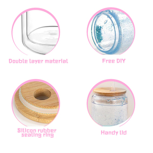 USA Kho 16Oz 20Oz 25Oz Hiện Đại Pre Khoan Lỗ Snowglobe Nhỏ Glass Bia Có Thể Cốc Nắp Tre Với Lỗ - Product Image 5