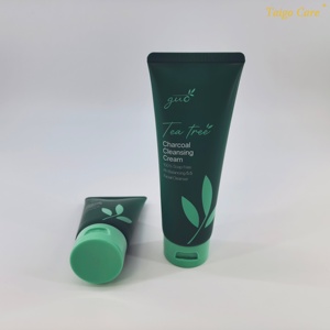 Tube cosmétique vide en plastique vert de 50 ml et 100 ml pour nettoyant visage avec bouchon à clapet orientable, emballage personnalisé pour soins du visage. - Product Image 2