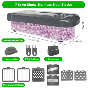 Picador de Verduras con 7 Cuchillas, Cortador de Cebolla con Recipiente, Cortador de <span class=keywords><strong>Alimentos</strong></span> y Rallador, Rebanador Mandolina - Product Image 4
