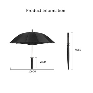 Paraguas japonés con diseño de mango samurái, de metal recto, con cubierta extragrande, resistente, de 16 varillas, tela de alta calidad, manual, negro, personalizado. - Product Image 3