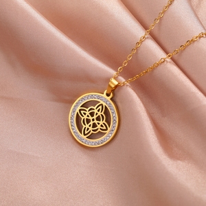 Collar con Nudo de Brujería de <span class=keywords><strong>Skyrim</strong></span>, Collar con Colgante Redondo de Circonita Transparente de Acero Inoxidable, Amuleto, Joyería Wicca, Regalo de Cumpleaños - Product Image 2