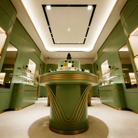 Edgy Luxe Cosmetics Boutique Featuring Tiered Open Shelves, Partial Enclosure Checkout, and Integrated LED Display Shelves