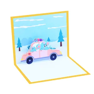 Nouvelle impression couleur créative carte de voeux 3D voiture pop-up papier sculpture carte de remerciement en trois dimensions