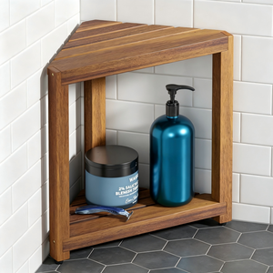Tabouret <span class=keywords><strong>de</strong></span> douche d'angle en bois d'acacia, banc <span class=keywords><strong>de</strong></span> douche d'angle en bois pour se raser les jambes sous la douche, repose-pieds <span class=keywords><strong>de</strong></span> douche imperméable - Product Image 1