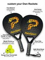 Raqueta de Pádel PATSSPORT OEM de Fibra de Carbono Completa con Acabado Mate y Superficie con Textura 3D, Modelo B-01, 365g, 15-17, Forma EVA, Nivel Inicial
