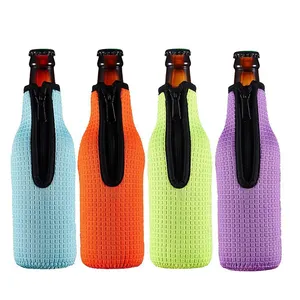 ビール瓶クーラーバッグネオプレンエンボスボトル保護スリーブ、パーティーソフトクーラーバッグ用ジッパー断熱カバー付き