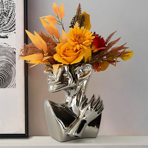 Sculpture créative espagnole blanche en céramique argent demi-visage demi-Portrait <span class=keywords><strong>Vase</strong></span> moderne Art déco Design pour fleurs - Product Image 5