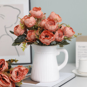 Fleurs artificielles en soie Ruilisi, pivoine à 5 têtes, jaune automnal, décoration florale pour la maison - Product Image 3