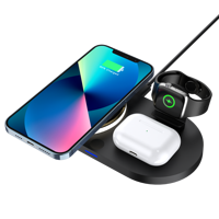 Chargeur sans fil 4 en 1 15W pour téléphone, montre, écouteurs avec sortie USB, lumière ambiante LED, station de charge de bureau
