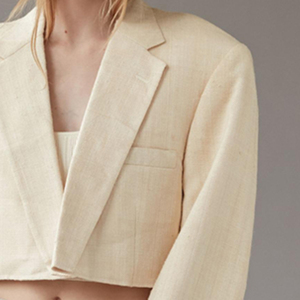 Blazer di <span class=keywords><strong>lino</strong></span> da <span class=keywords><strong>donna</strong></span> di moda all'ingrosso design personalizzato cappotti corti blazer corto - Product Image 3