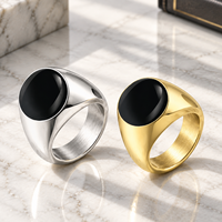Bague Chevalière Minimaliste JLM en Acier Inoxydable pour Homme, avec Pierre Carrée en Onyx Noir Classique, Bijoux Vintage en Gros