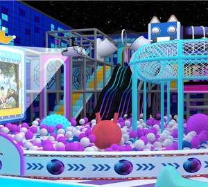 Équipement d'amusement intérieur série Espace, matériaux en fibre de verre et PVC, comprend un grand toboggan, un trampoline, une aire de jeux souple et du sable - Product Image 6