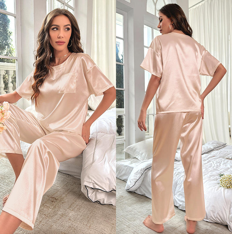 2024 Hot Sales Elegant Women's Silk Sleepwear Set Solid Sling Top Pants  Nightgown for Summer Elegant Clothes for Winter Sleeping