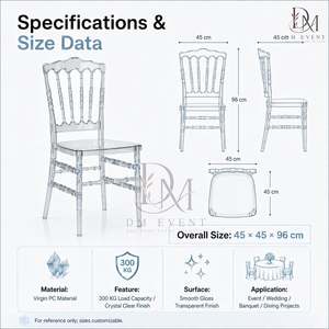 Transparent Blue Polycarbonate Napoleon <b>Chair</b> Lightweight Durable for Wedding Party and Banquet Events - Product Image 3