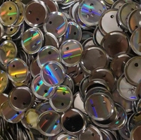Diskon besar lencana bentuk khusus tombol timah kilat Laser lencana grosir tombol logam hologram Glitter