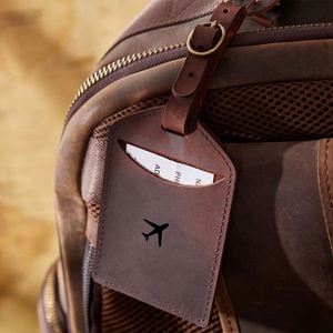 Personalized Engraved Genuine Leather Luggage <b>ID</b> <b>Tags</b>-Durable Modern Promotional Wedding Favors for Men - Product Image 3