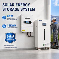Système d'énergie solaire domestique Suoer IP66 avec garantie de 5 ans, système de stockage d'énergie solaire 6 kW, onduleur hybride, batterie lithium-ion 15 kWh