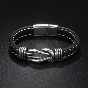 Pulsera de cuero de acero inoxidable de alta calidad Pulsera de cuero trenzado para hombres con hebilla magnética - Product Image 5