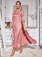 Robe de nuit en soie à rayures personnalisées Chemise de nuit 2 pièces Robe de mariée rose Ensembles Peignoirs en satin Cami Demoiselle d'honneur