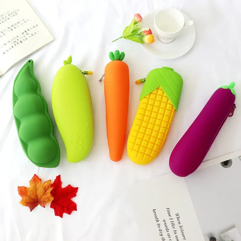 Multifunction Primary and middle school students waterproof pouch box cartoon fruit vegetable silicone pencil bag