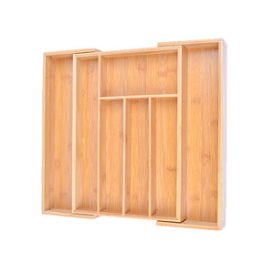 Bamboo Drawer Organizer Rectangular Extendable <b>Storage</b> <b>Box</b> For Knife Cutlery <b>Kitchen</b> Cabinet Organization - Product Image 5