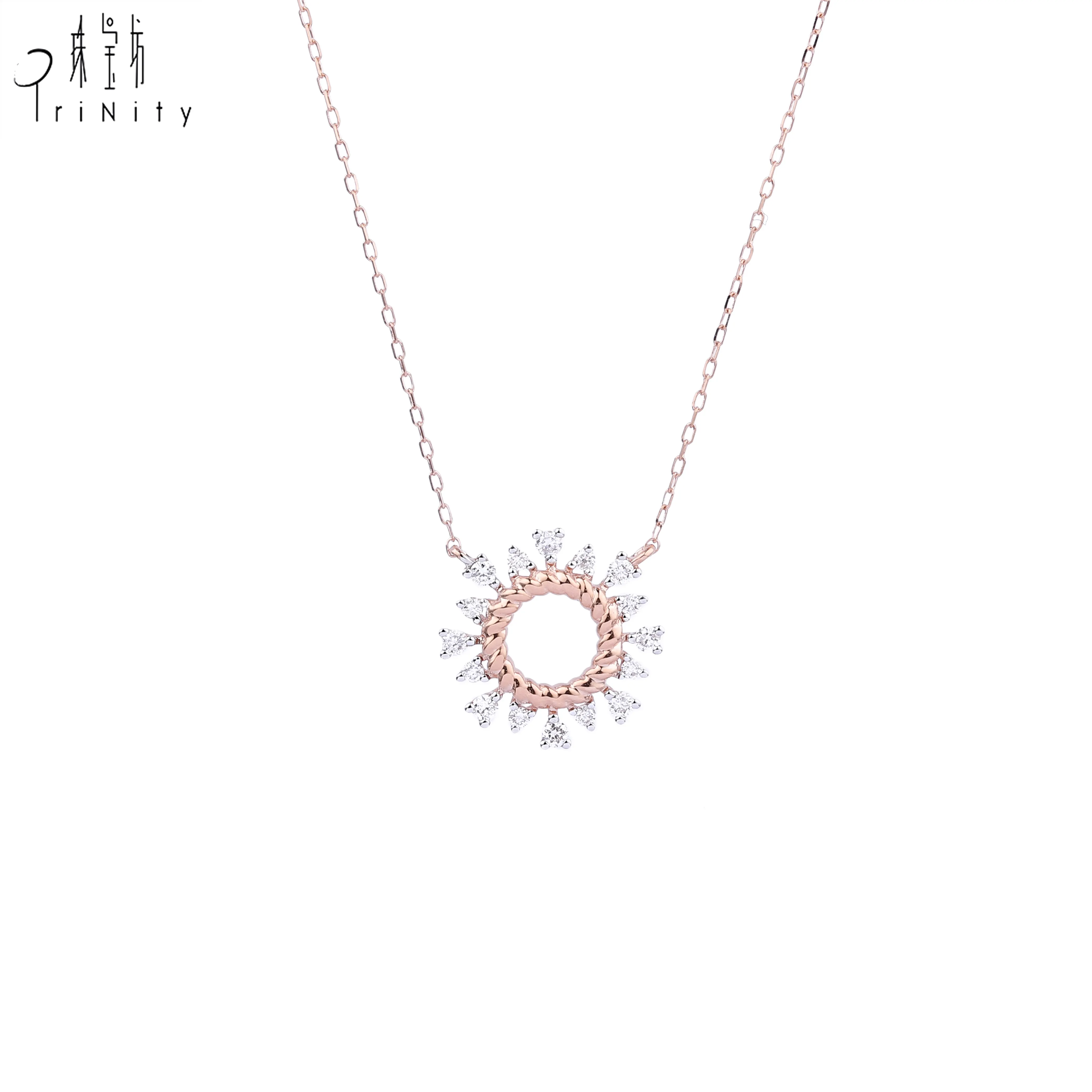 Neuestes Design Halskette Schmuck hochwertig 18K massives Roségold echter Naturdiamant Kreis-Halsband Schmuck für Damengeschenk