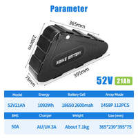 Batterie de vélo électrique 52V 21Ah/28Ah 18650, chargeur étanche triangulaire à semi-conducteurs 2000W, BMS 50A pour VTT, garantie 12 mois