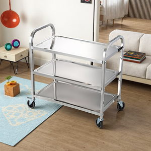 Chariot de service en acier inoxydable à 3 niveaux, robuste, 360 °   Chariot de buffet mobile à roulettes universelles pour <span class=keywords><strong>restaurant</strong></span> - Product Image 1