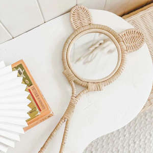 Wholesale <b>Cute</b> Rattan Handheld Mirror Flower & <b>Bear</b> Ear Shape Wicker Makeup Mirror for Nursery Decor & Gifts - Product Image 1