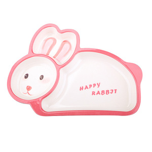 Assiette compartimentée en mélamine Wuhe pour enfants, motif lapin mignon, bol de dessin animé pour bébé, bol pour aliments complémentaires, cuillère et tasse - Product Image 5