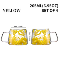 2 Pcs 4pcs Market Popular 205ML Yellow Modern Water Coffee Juice Freezeable Tasses en verre à double paroi avec poignée et fleur sèche