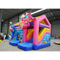 Château gonflable géant rose sur le thème du monde sous-marin avec toboggan, structure de jeux gonflable commerciale pour les fêtes d'anniversaire des enfants