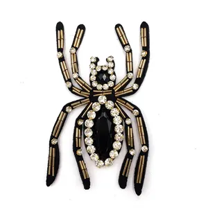 Grosir individuation black widow spider handmade tarantula applique disesuaikan patch dengan berlian imitasi untuk pakaian