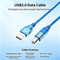 Kabel Printer USB 2.0 USB A Male ke B Male, Kabel Transfer Data 480Mbps Kecepatan Tinggi dengan Selubung PVC untuk Printer dan Scanner Komputer