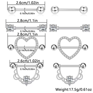 Nouveau acier inoxydable en forme de coeur zircon haltère mamelon anneau <span class=keywords><strong>sexy</strong></span> femmes corps <span class=keywords><strong>piercing</strong></span> mamelon ongles ensemble - Product Image 2