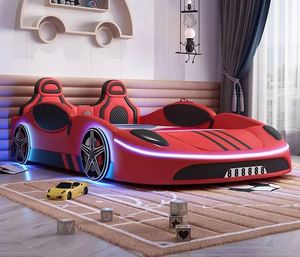 2025 Car Kids <b>Bed</b> Creative Cartoon Design with Guardrails & Storage Modern Minimalist Boys Toddler Race Car Theme Wood Bedroom - Product Image 1