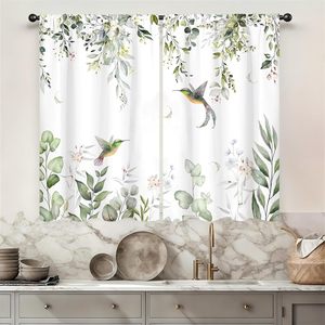Rideau court en tissu eucalyptus colibri vert, motif botanique, pour <span class=keywords><strong>cuisine</strong></span>, chambre, <span class=keywords><strong>salon</strong></span>, décoration intérieure, 2 panneaux personnalisables - Product Image 1