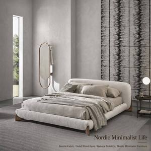 Base de Cama King Size de Madera Sólida, Tapizada en Tela Bouclé Orgánica, Estilo Escultural, Muebles Minimalistas Nórdicos - Product Image 1
